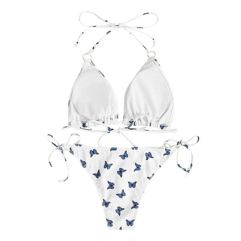 Cute Butterfly Pattern Cheeky Cut Triangle Bikini Set-Luxandluxy