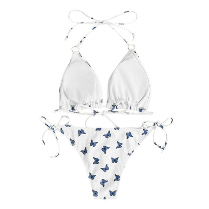 Cute Butterfly Pattern Cheeky Cut Triangle Bikini Set-Luxandluxy