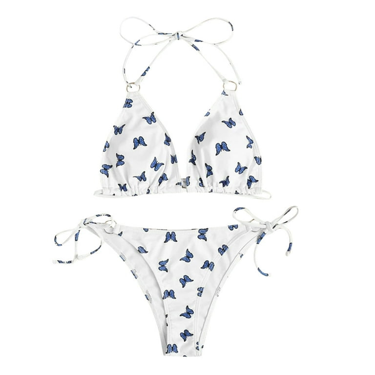 Cute Butterfly Pattern Cheeky Cut Triangle Bikini Set-Luxandluxy